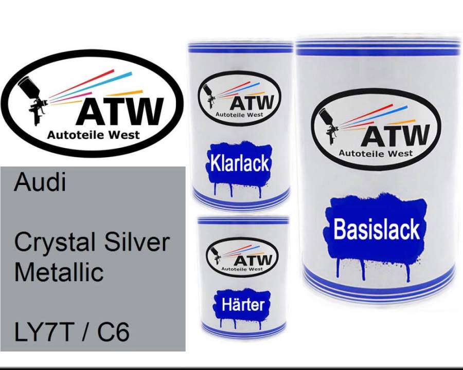 Audi, Crystal Silver Metallic, LY7T / C6: 500ml Lackdose + 500ml Klarlack + 250ml Härter - Set, von ATW Autoteile West.